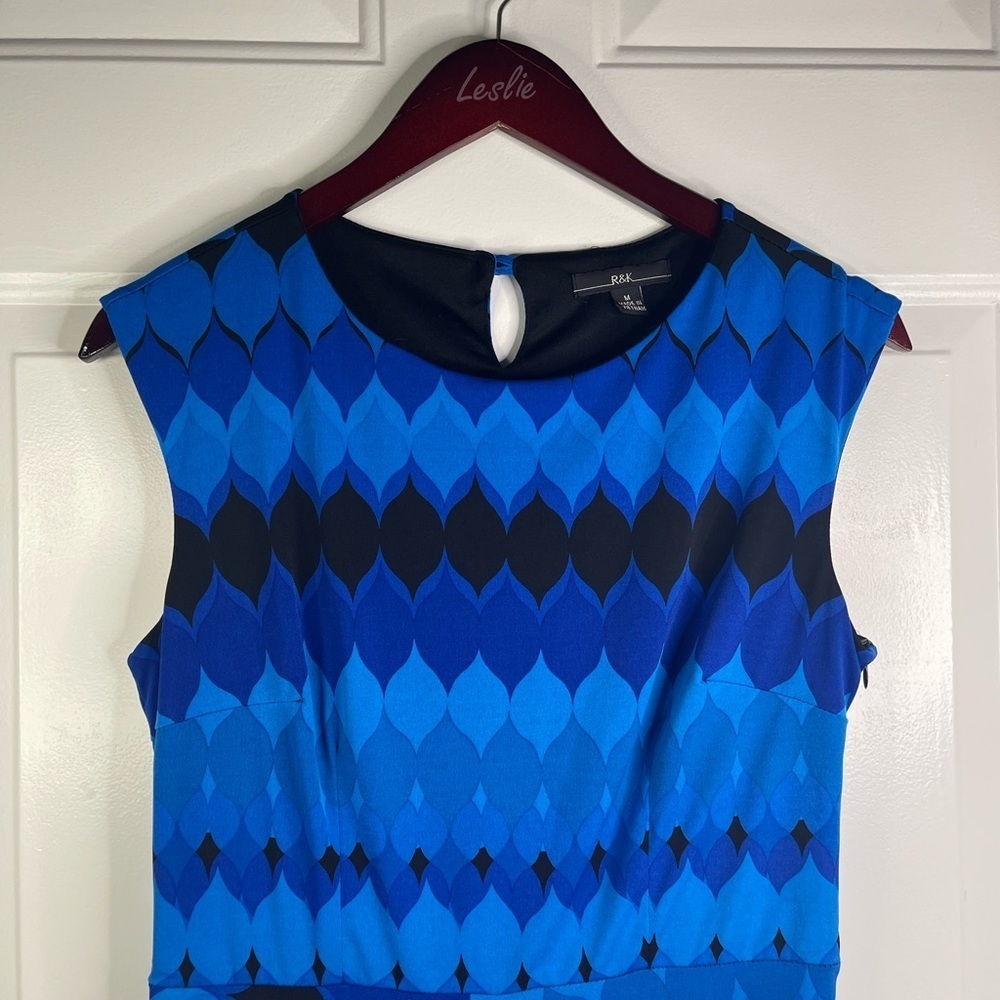 R & K fit and flare sleeveless blue striped dress. - Picture 4 of 10